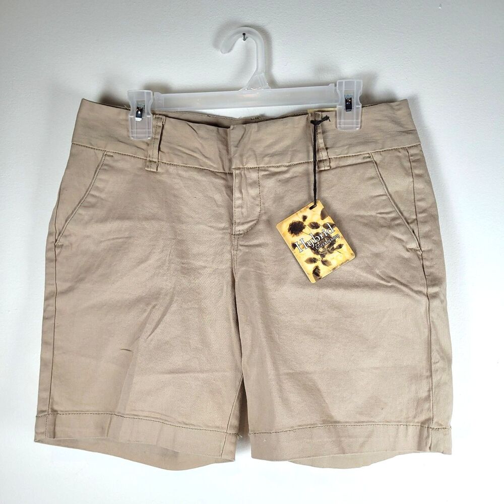Hybrid & Company Bermuda Shorts Womens 9 Tan Mid Rise Flat Front NWT preppy